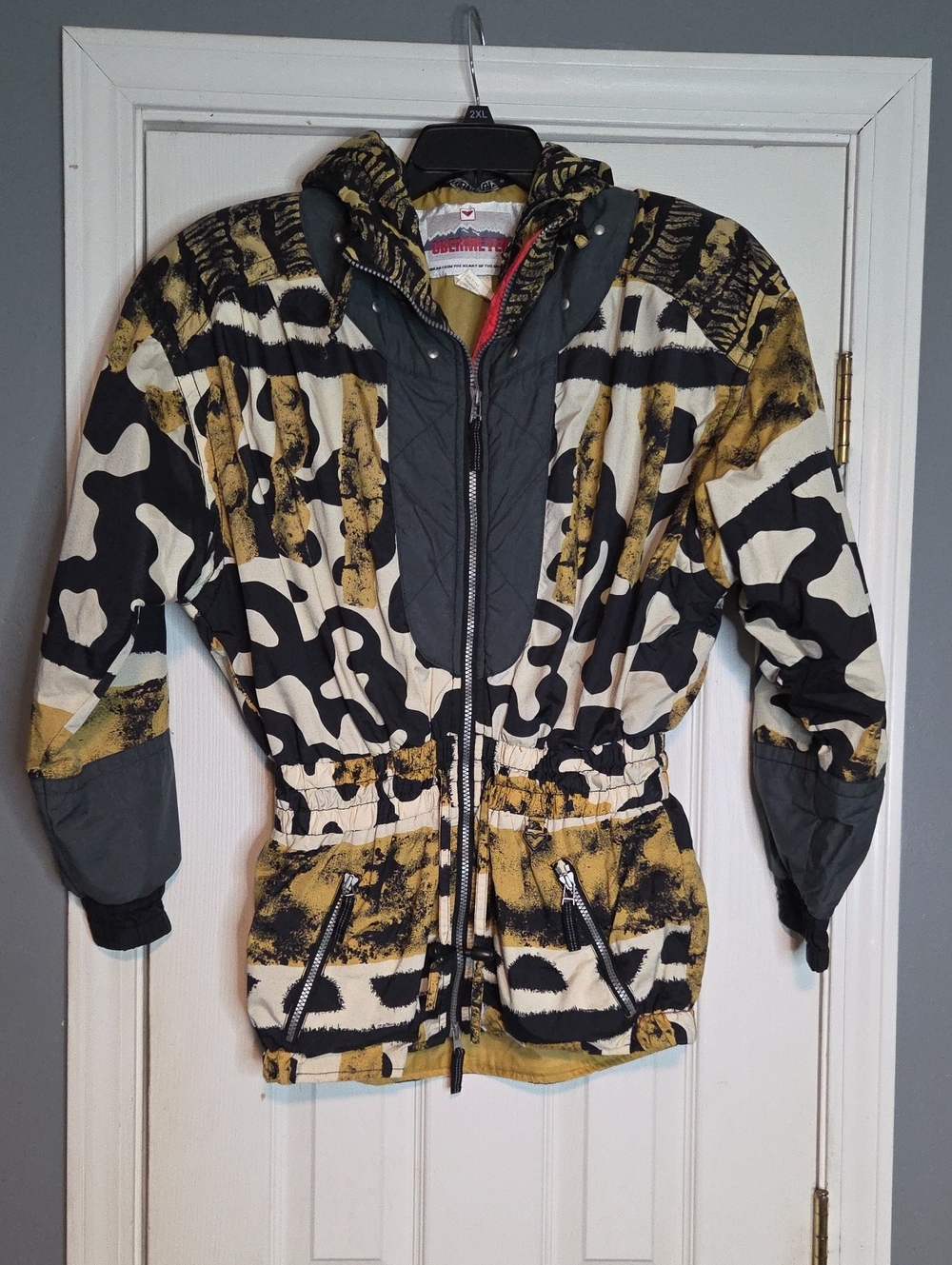 Obermeyer Women's Hooded Ski Jacket in Black, White & Mustard